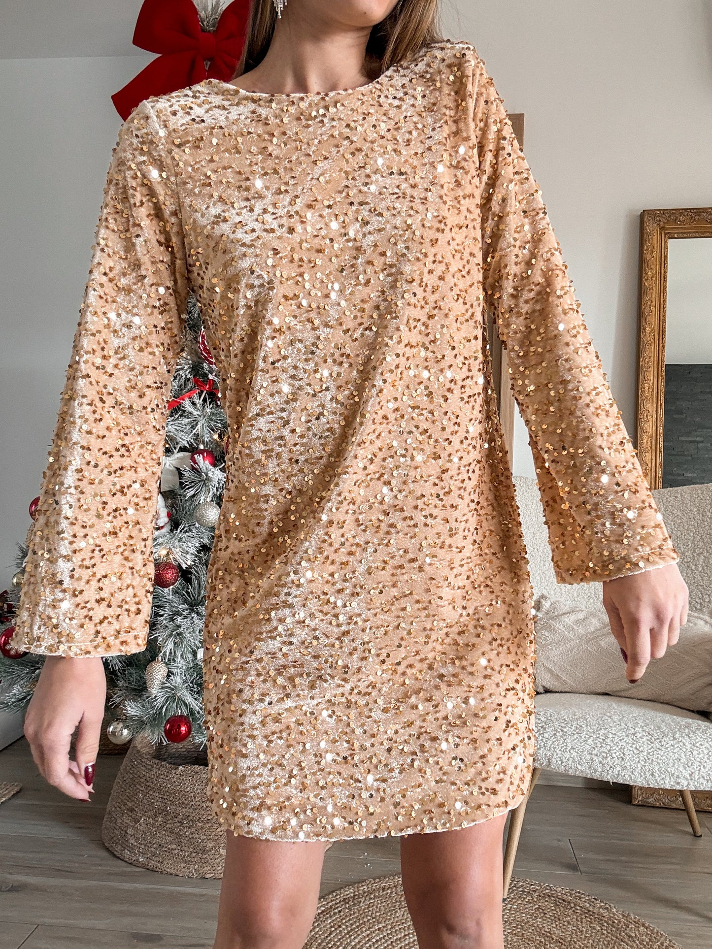 Robe à sequins noeud au dos - Doré