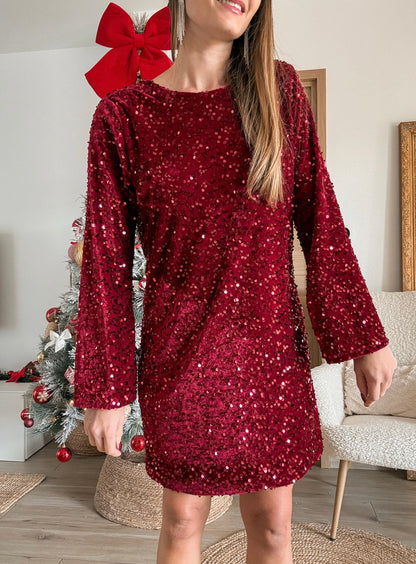 Robe à sequins noeud au dos - Rouge