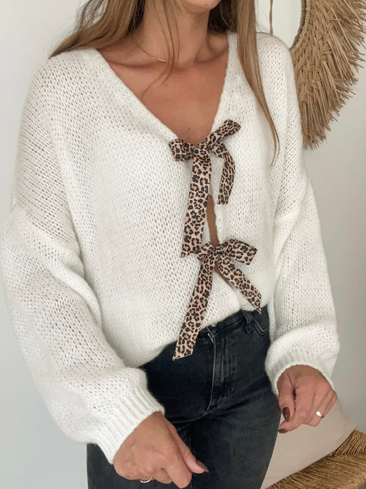 Gilet Blanc avec noeuds léopard