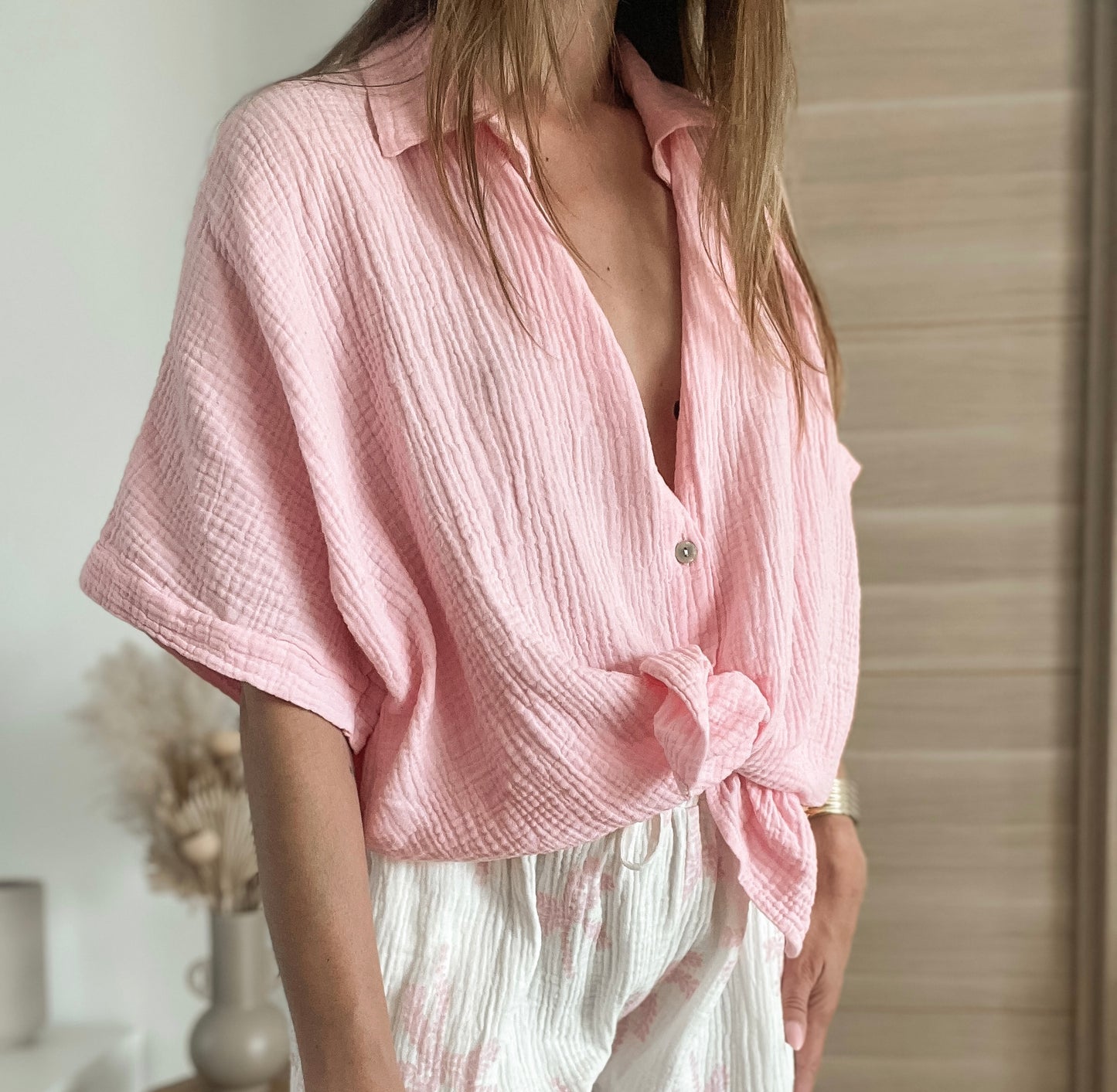 Chemise Louise en gaze de coton - Rose poudré