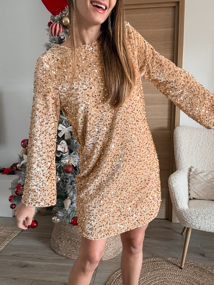 Robe à sequins noeud au dos - Doré