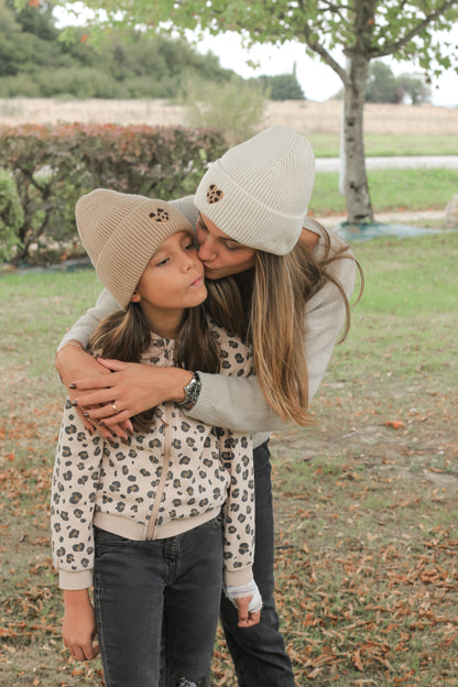 Bonnet ENFANT coeur léopard - Beige