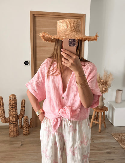 Chemise Louise en gaze de coton - Rose poudré