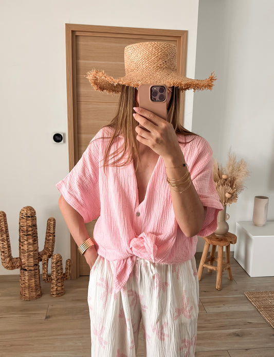 Chemise Louise en gaze de coton - Rose poudré